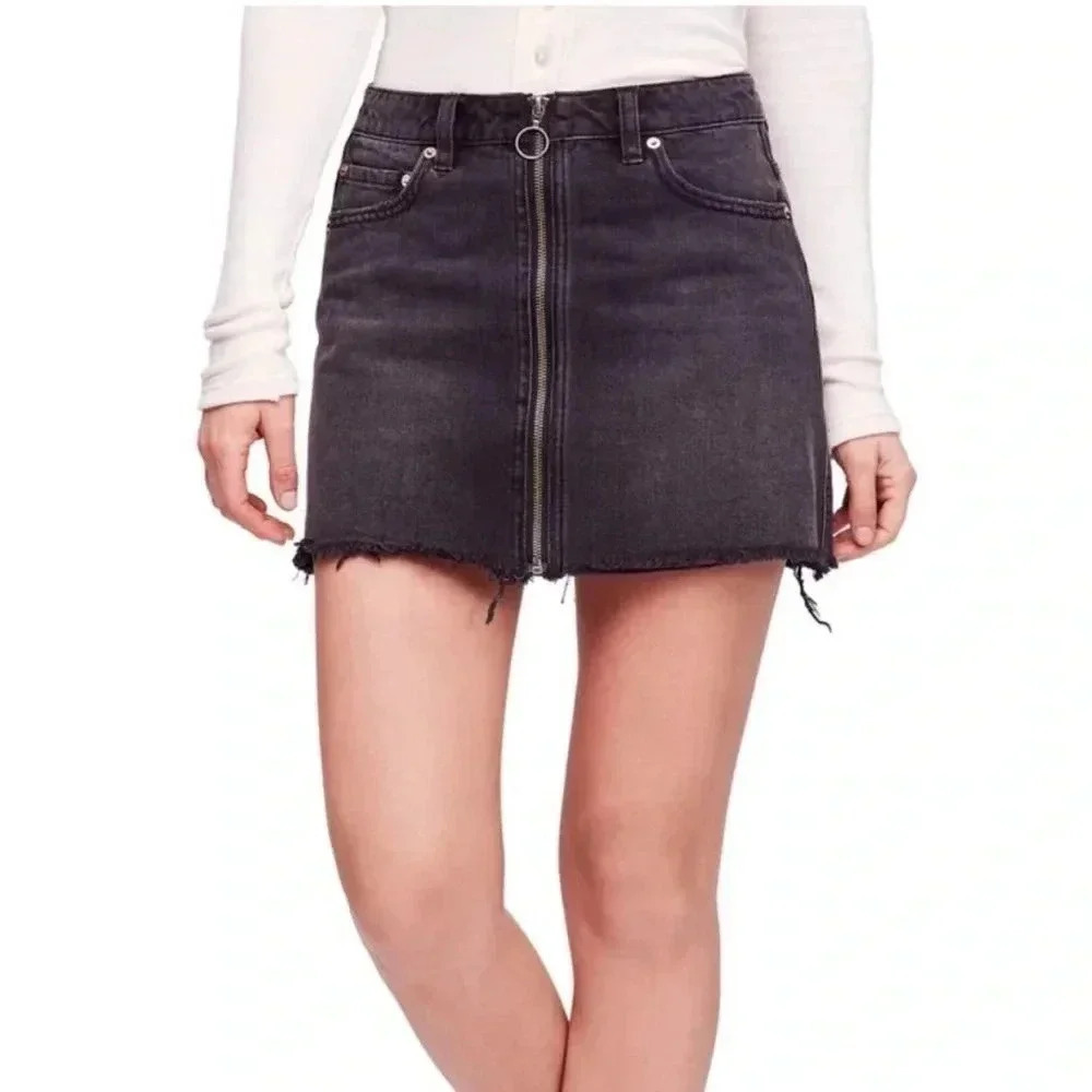 We the Free Black Denim Zipper mini Skirt 30